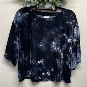 NWOT Purejill Deep Blue Tie Dyed Velvet Boxy Oversized Square Sleeve Blouse XS